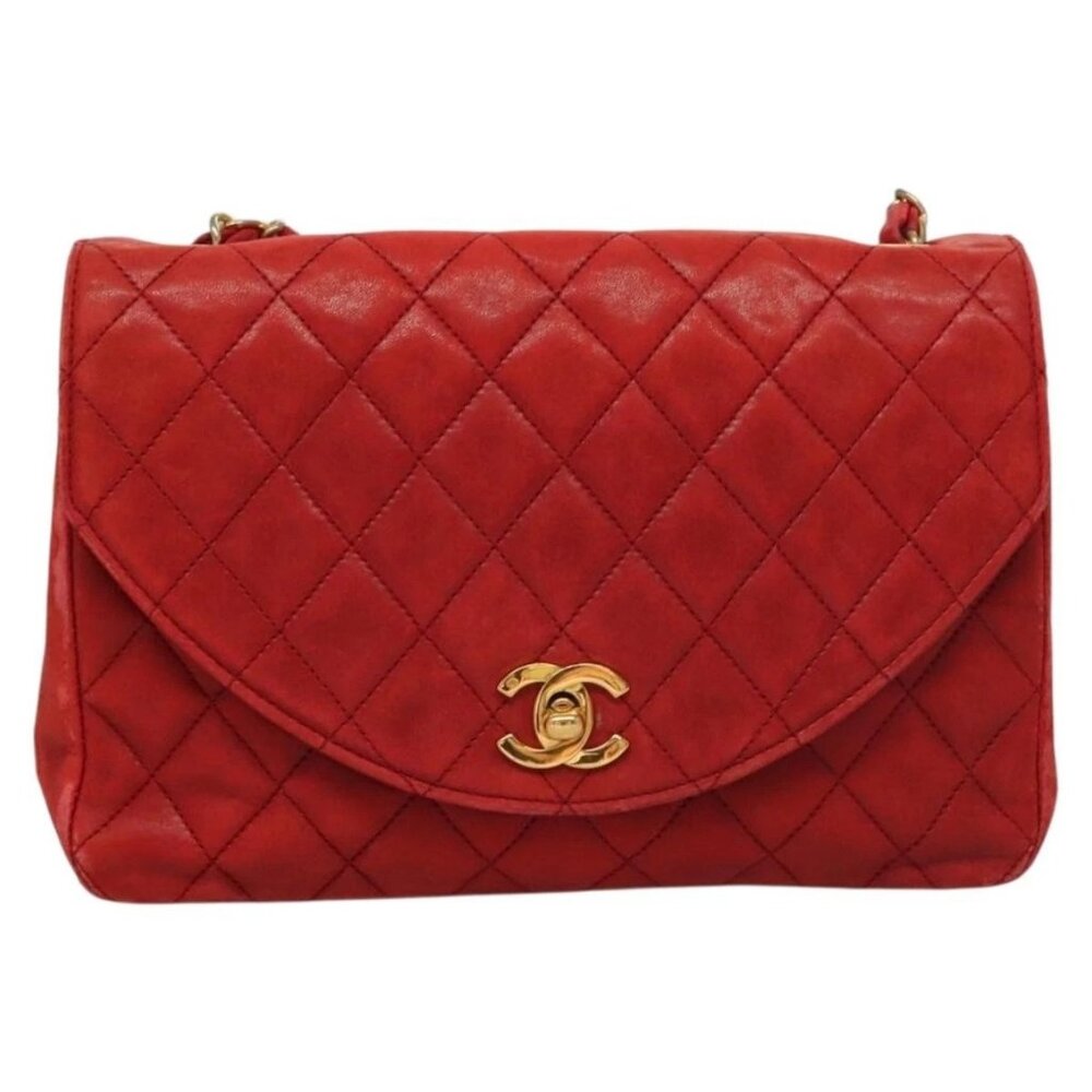 CHANEL Matelasse Chain Shoulder Bag Lamb Skin Red Gold CC Auth 136059 - Picture 2 of 16